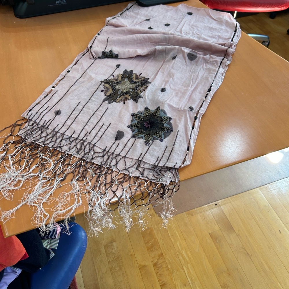 Dries Van Noten Blush Pink Embellished Fringe Scarf